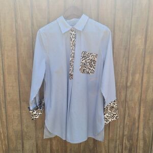 Chicos No Iron All Season Black Pin Stripe Animal Print Accents Womens Sz 12-14